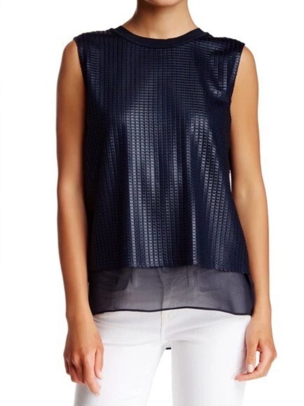 VINCE Women's Black  Sleeveless Mesh Overlay Blouse‎ Size XS